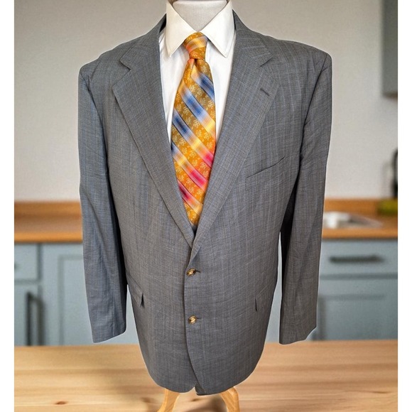 Oliver Wicks Suit Jacket 44L Gray Blue Stripe Vitale Barberis Canonico 160s Wool